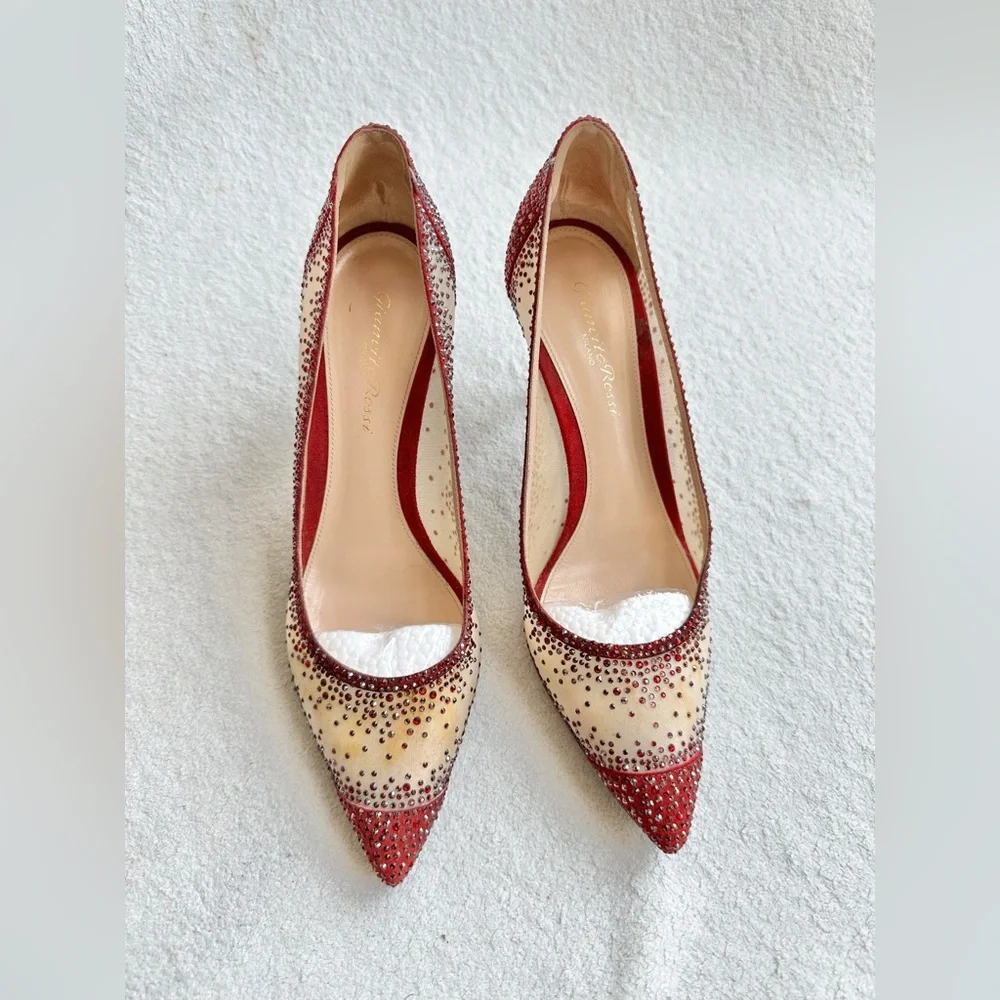 Gianvito‎ Rossi Rania 105 crystal-embellished pumps EU 38 US 8 red heels